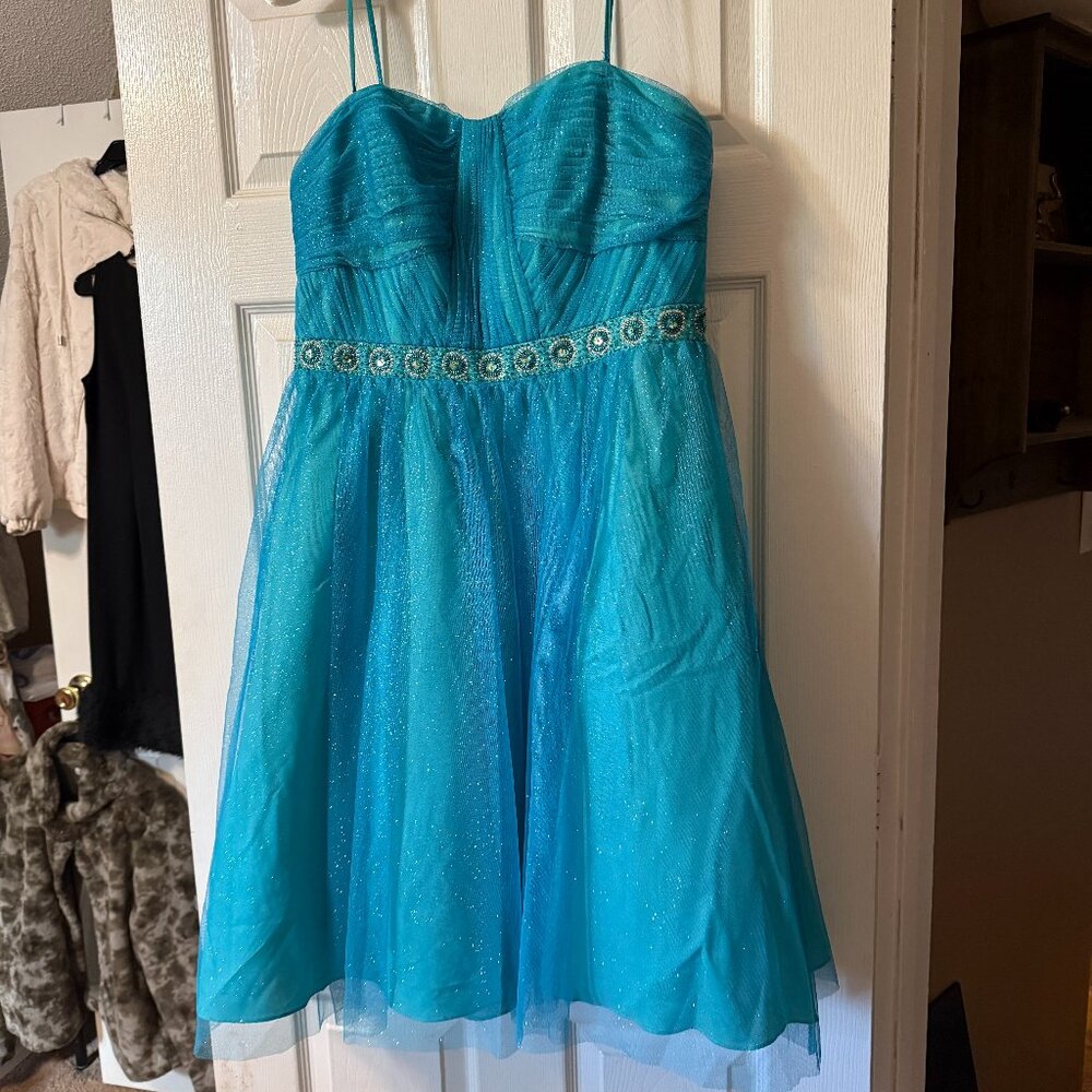 David’s Bridal Turquoise Prom Formal Sequin Dress Size 14
